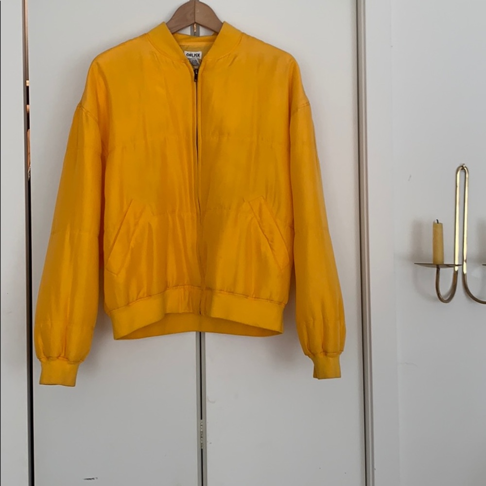 Rad Golden Yellow Silk Bomber Jacket. Medium.